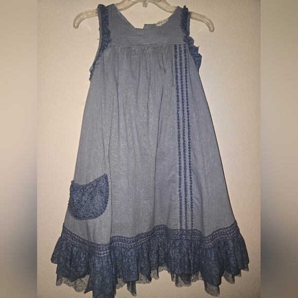 Blue  firefly hunting dress sleeveless blue  lace trim tai - Picture 2 of 10